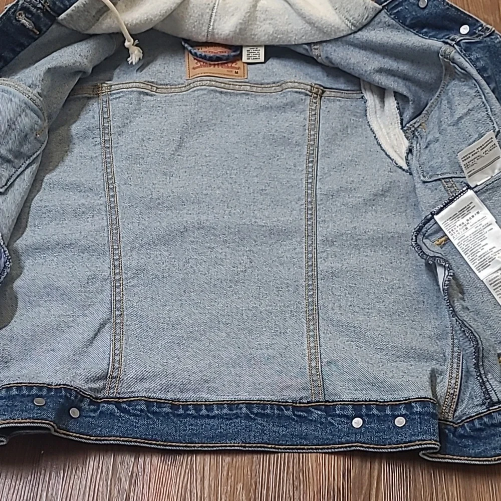 women Denim and Gray Hooded‎ Jacket